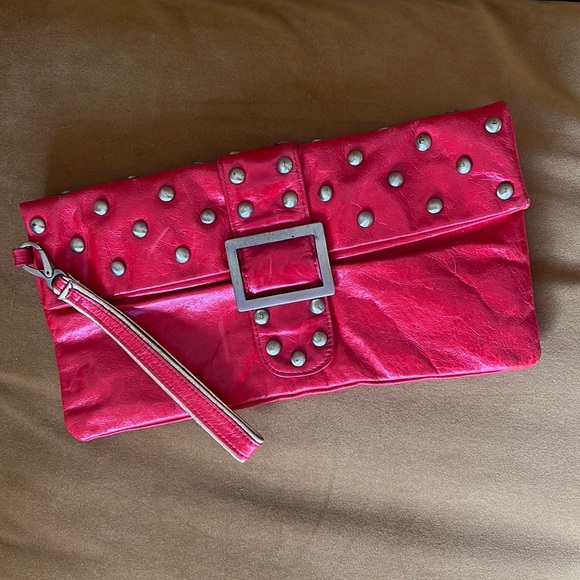 Studded Red Leather Clutch - Picture 1 of 5